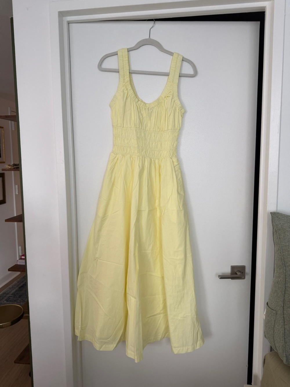 LOFT Pale Yellow Maxi Sundress with Smocked Bodice